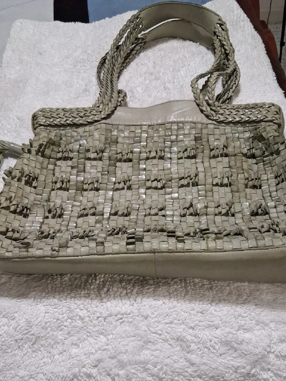 HOBO Woven Shoulder Tote in Sage Green